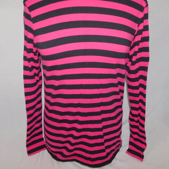 LOVE Candy Couture Womens XL Pink Black Striped Turtleneck Top - Picture 4 of 9